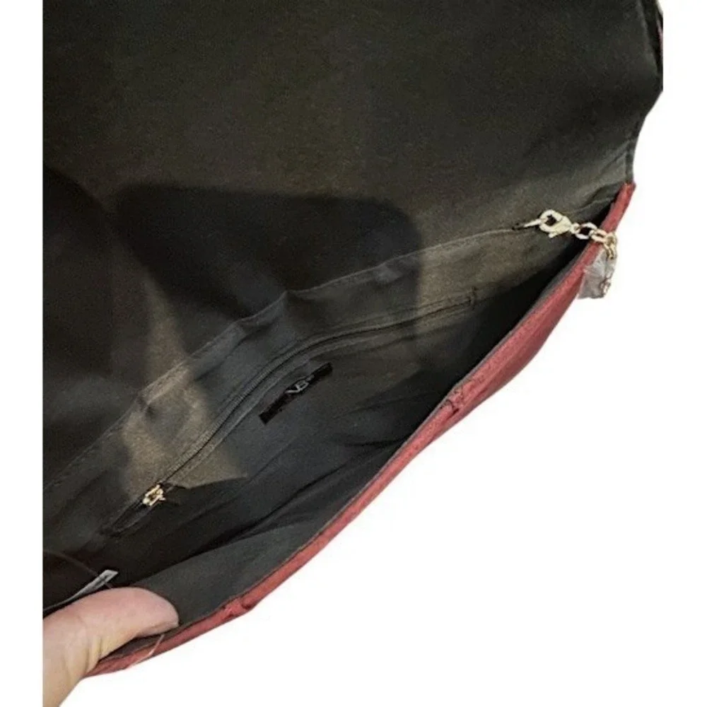 NWT‎ JNB Studio Burgundy Faux Suede Envelope Clutch Chain Shoulder Bag Modern